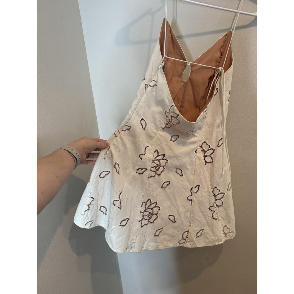 For Love & Lemons Dress Womens Small Ivory Floral Embroidered Slip Mini CD2642 - Picture 4 of 12